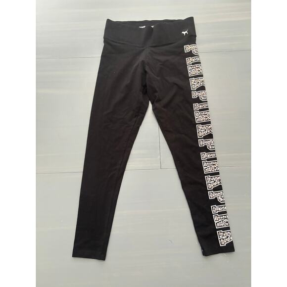 Victoria's Secret Pink Pants - Pink Vs Black Sequin Cotton Yoga Leggings Sz M